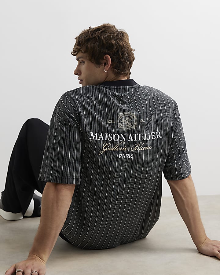 Black Cotton Stripe Maison T-Shirt