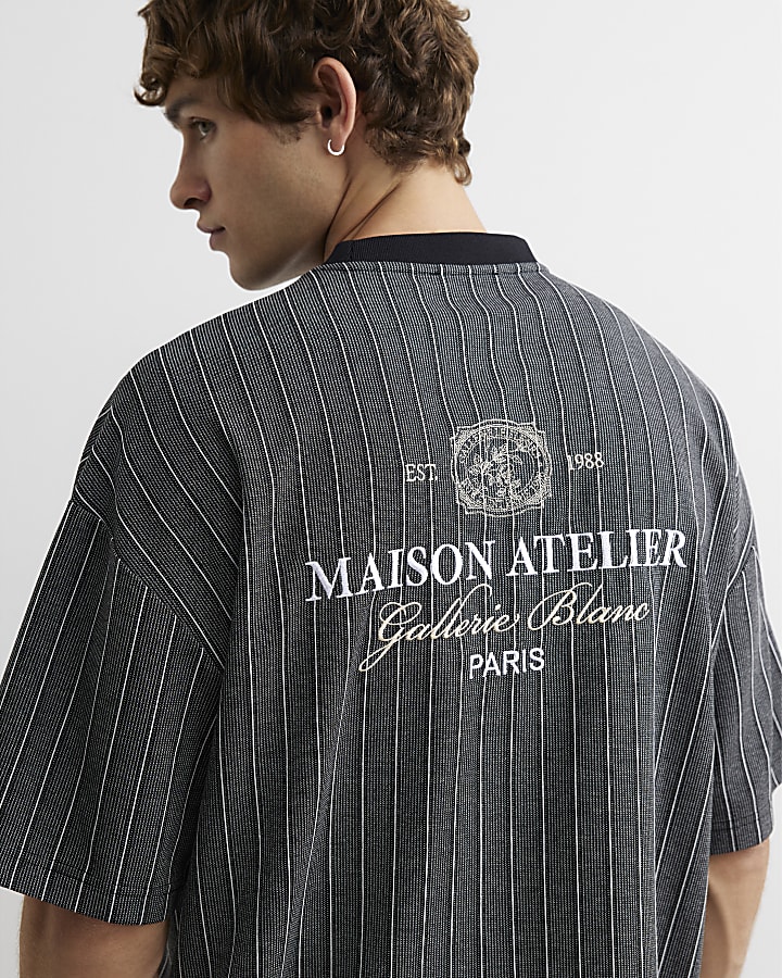 Black Cotton Stripe Maison T-Shirt