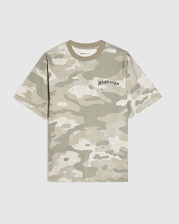 Khaki Cotton Japanese Camo Dragon T-Shirt