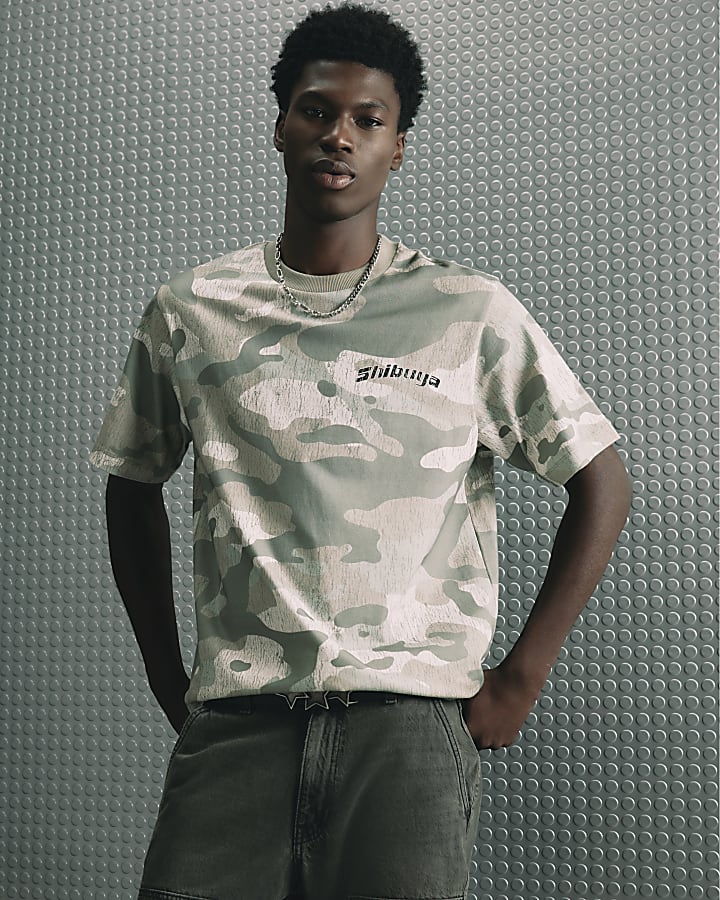 Khaki Cotton Japanese Camo Dragon T-Shirt