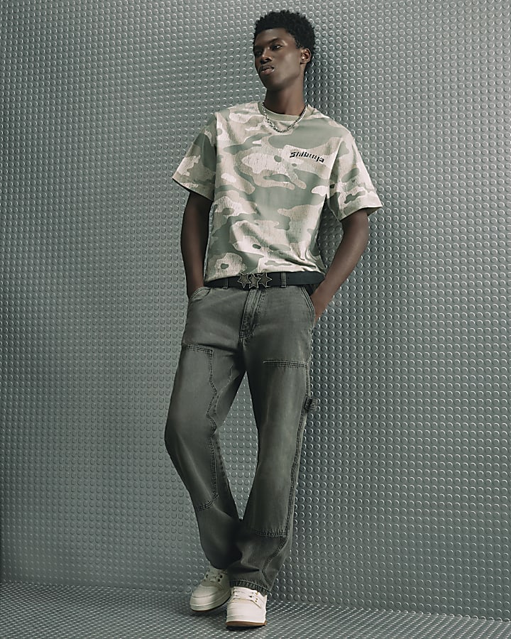 Khaki Cotton Japanese Camo Dragon T-Shirt