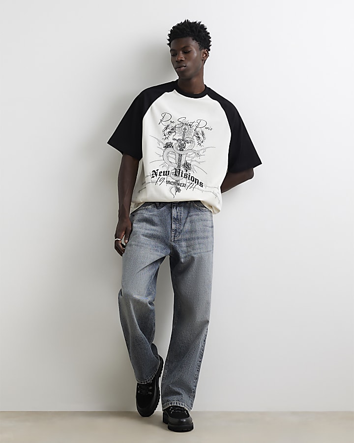 Cream Cotton Snake Raglan T-Shirt
