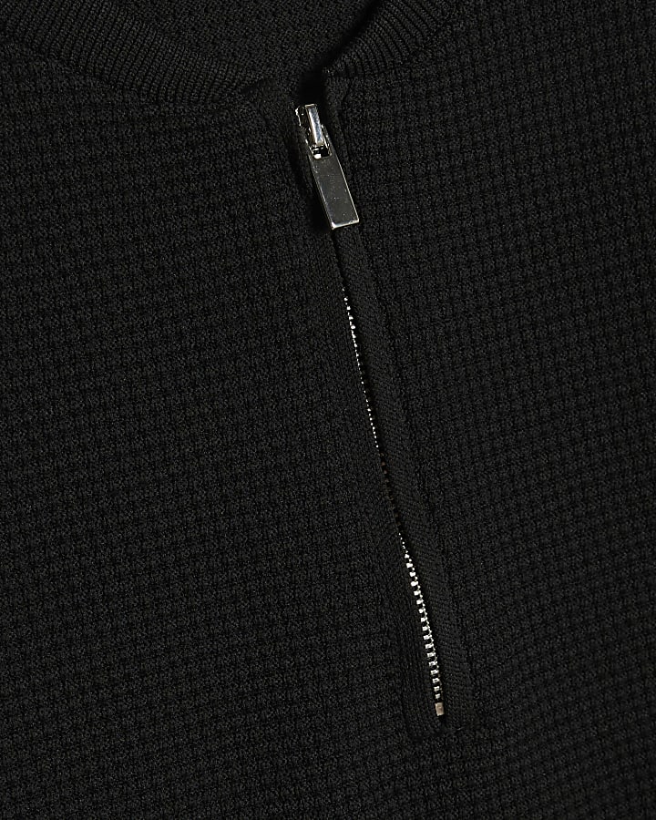 Black Muscle Fit Textured Henley Neck Shirt
