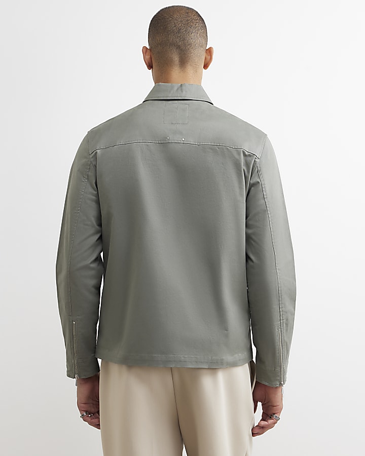Khaki Regular Fit Twill Collar Overshirt