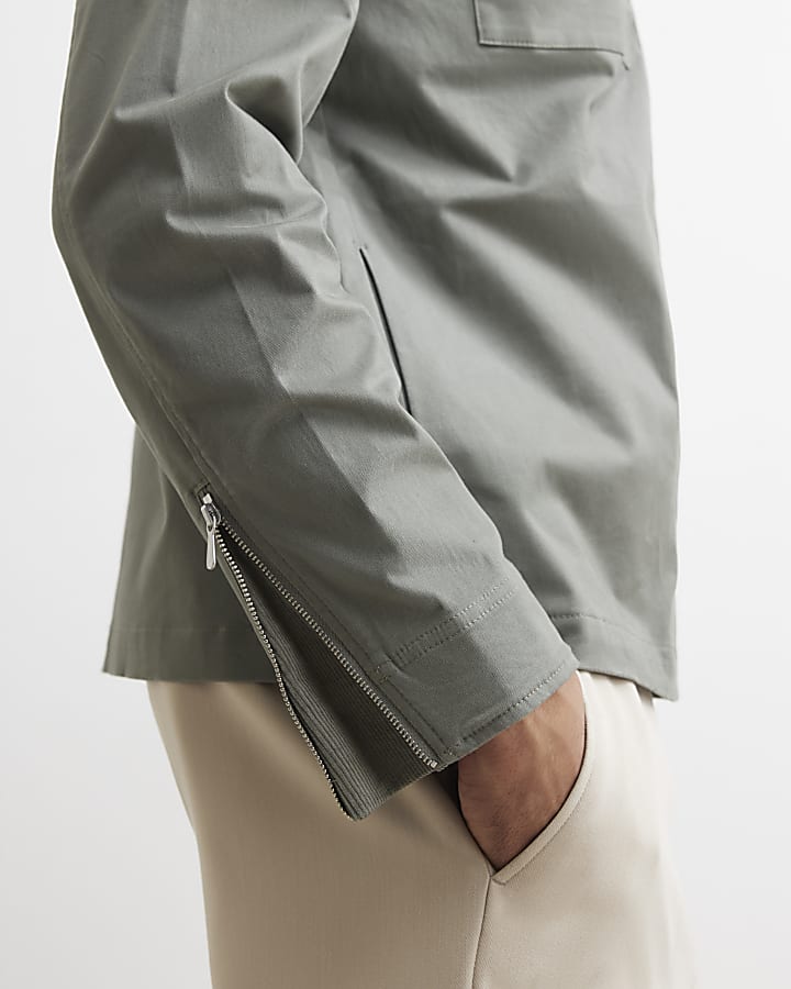 Khaki Regular Fit Twill Collar Overshirt