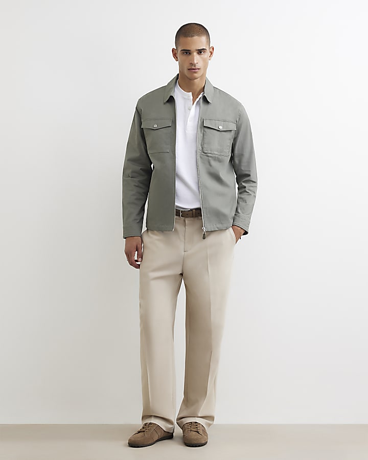 Khaki Regular Fit Twill Collar Overshirt
