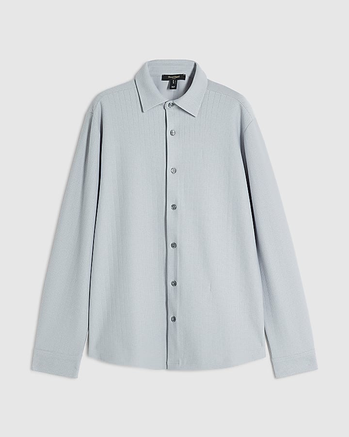 Grey Muscle Fit Textured Long Sleeve Shirt