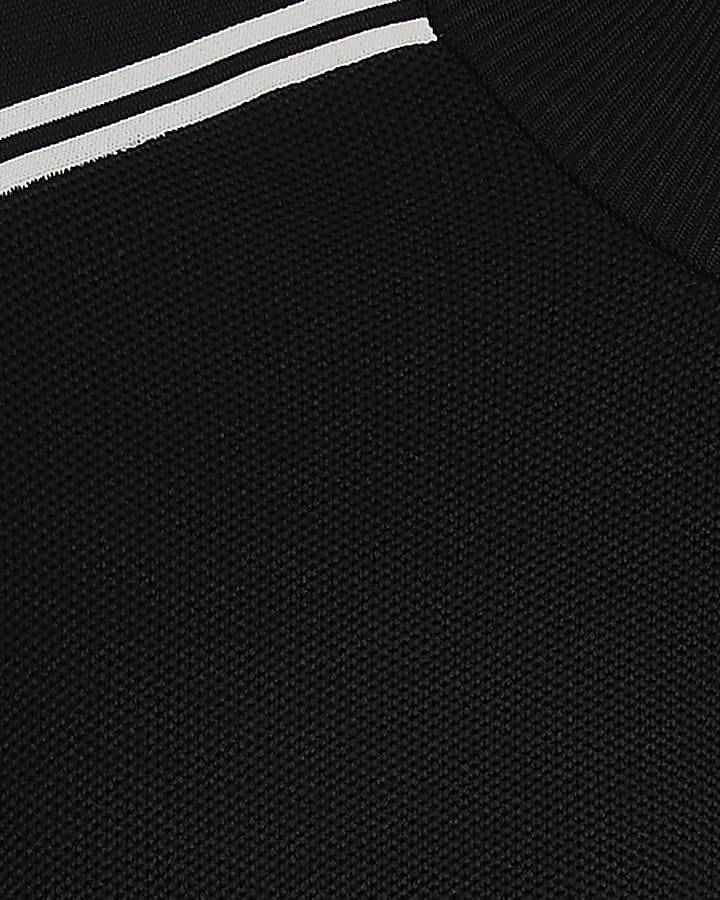 Black Slim Fit Zip Through Stripe Jumper