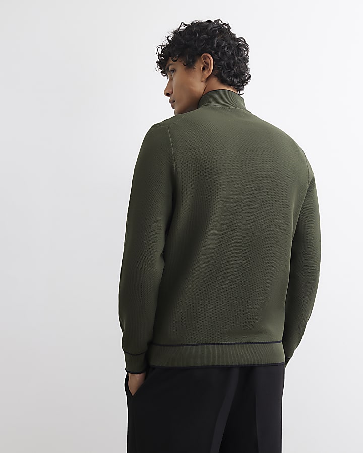 Khaki Slim Fit Half Zip RI Jumper