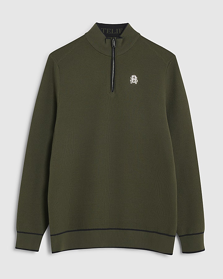 Khaki Slim Fit Half Zip RI Jumper