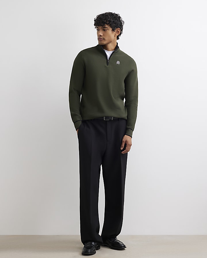 Khaki Slim Fit Half Zip RI Jumper