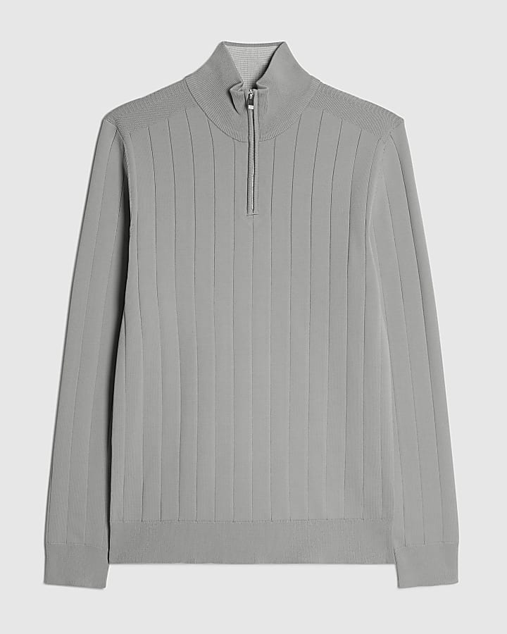 Grey Muscle Fit Half Zip Jumper