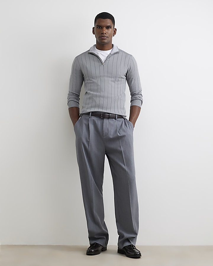 Grey Muscle Fit Half Zip Jumper