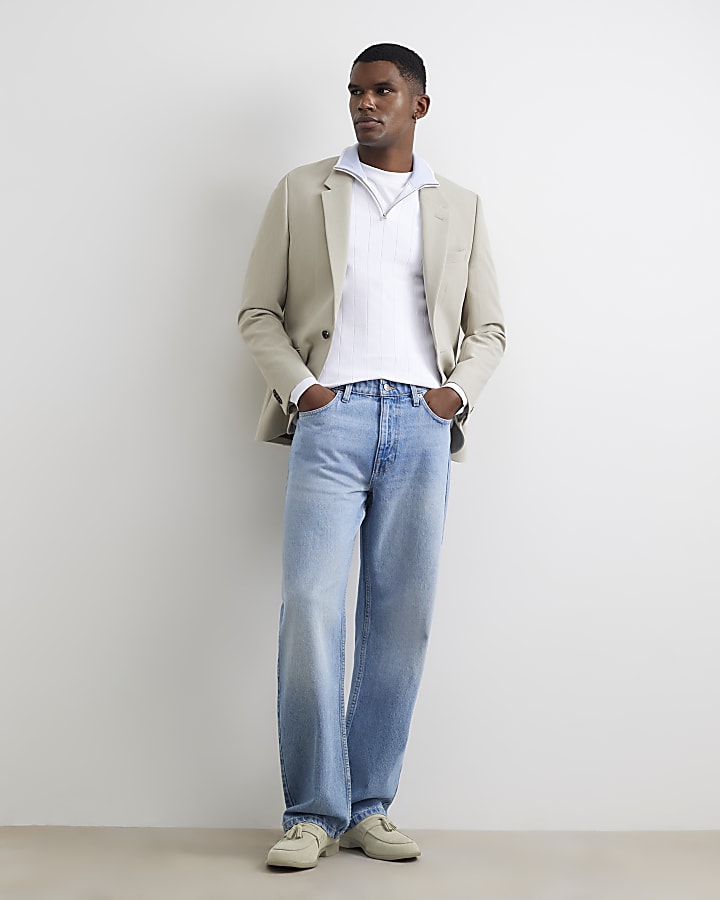 White Muscle Fit Half Zip Jumper