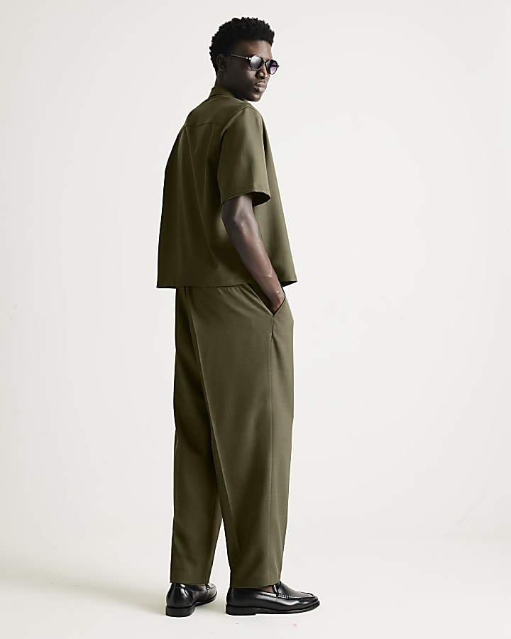 Khaki RI Studio Wide Leg Pleated Trousers
