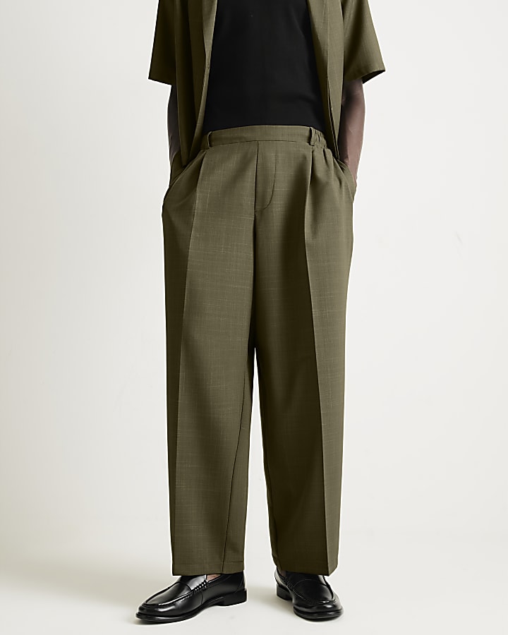 Khaki RI Studio Wide Leg Pleated Trousers