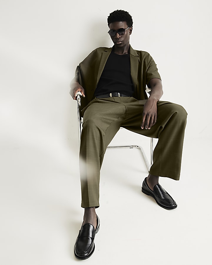 Khaki RI Studio Wide Leg Pleated Trousers