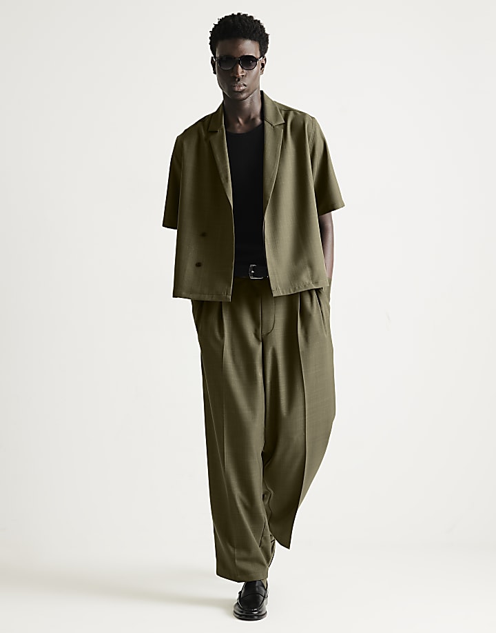 Khaki RI Studio Wide Leg Pleated Trousers