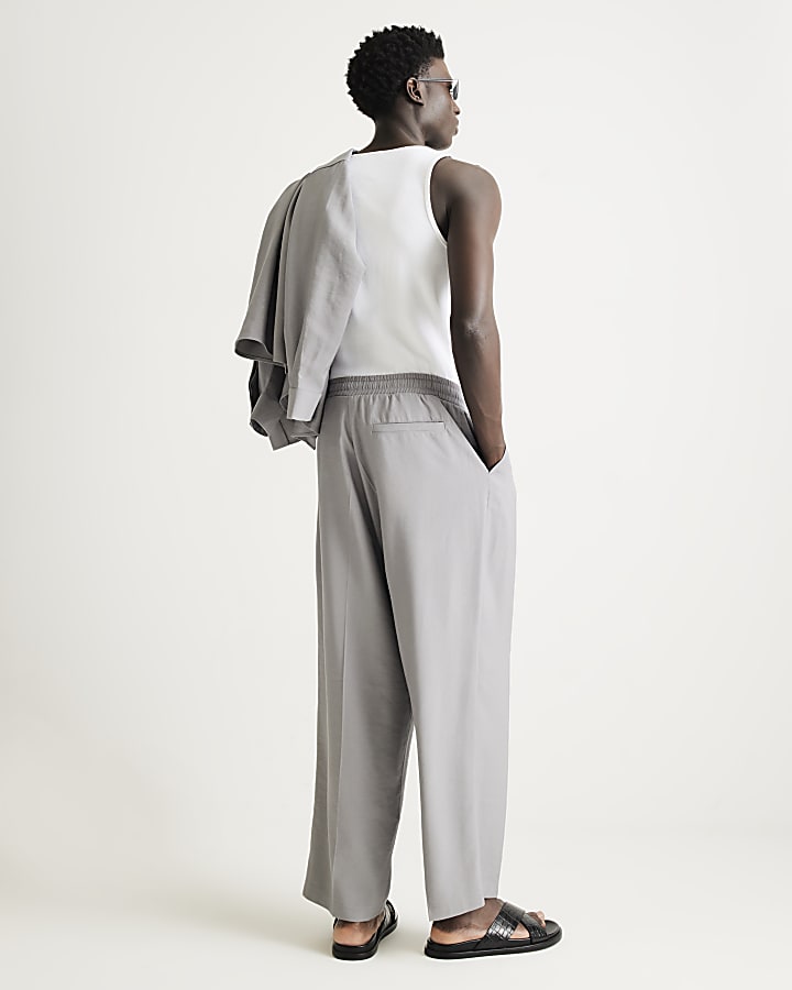 Grey RI Studio Wide Leg Pleated Trousers