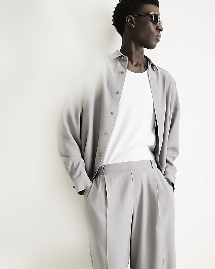 Grey RI Studio Wide Leg Pleated Trousers