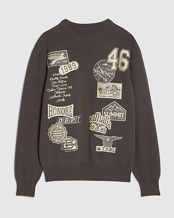 Khaki Regular Fit Knit Badged Jumper