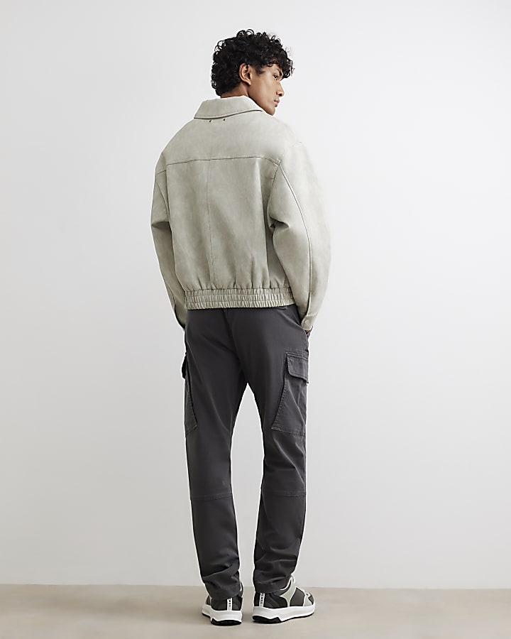 Grey Skinny Fit Cotton Cargo Trousers