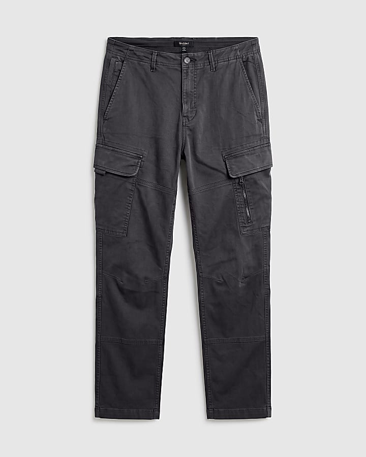 Grey Skinny Fit Cotton Cargo Trousers