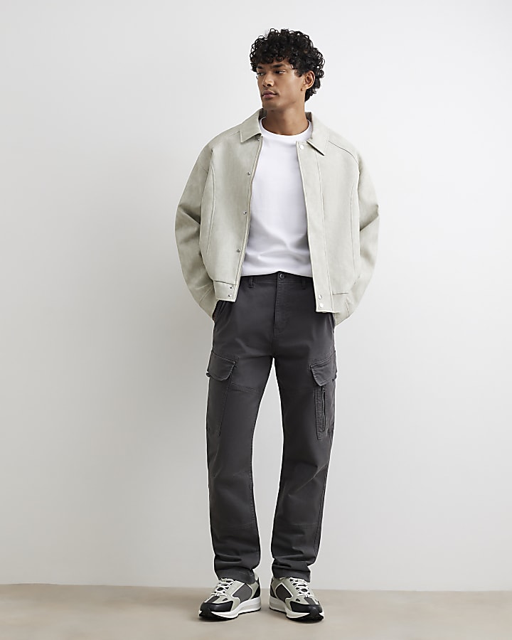 Grey Skinny Fit Cotton Cargo Trousers