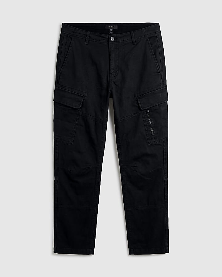 Black Skinny Fit Cotton Cargo Trousers