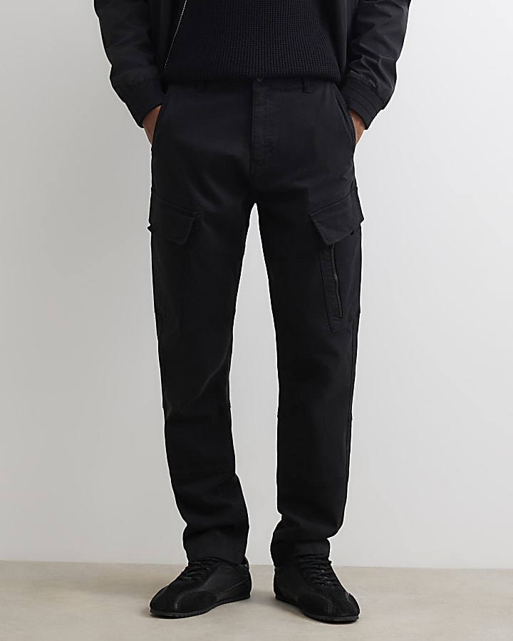 Black Skinny Fit Cotton Cargo Trousers