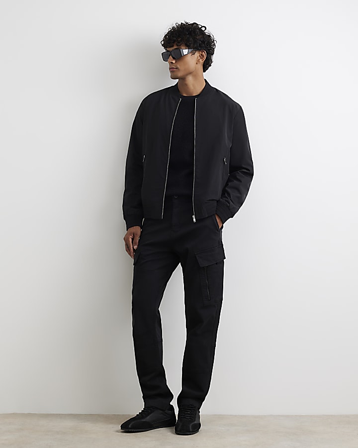 Black Skinny Fit Cotton Cargo Trousers