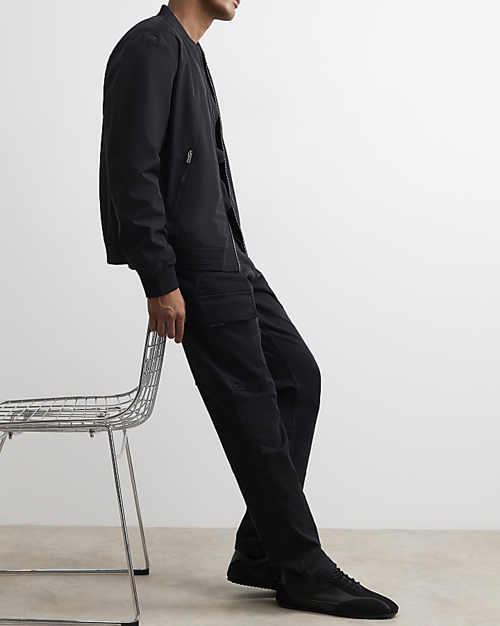 Black Skinny Fit Cotton Cargo Trousers