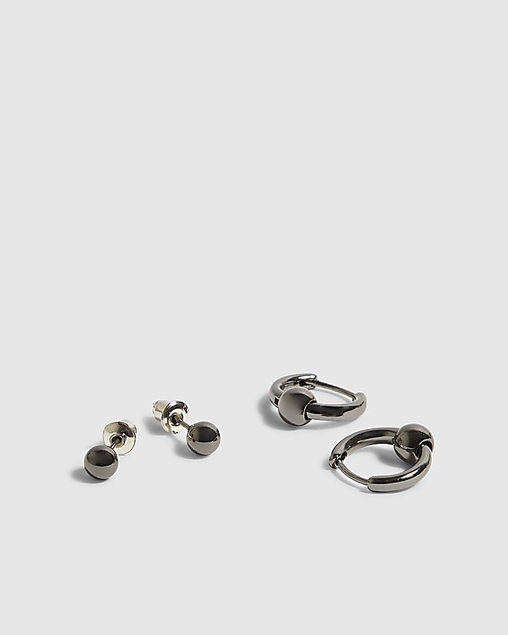 Silver Metal Multi Hoop Earrings Pack Of 6