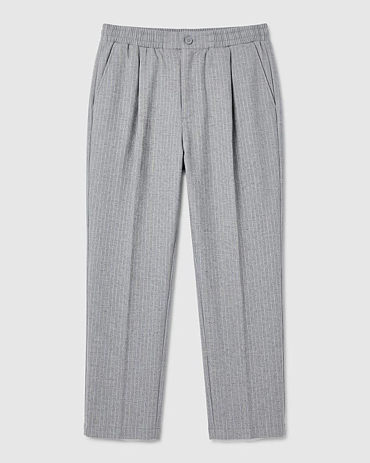 Grey Regular Fit Pinstripe Joggers