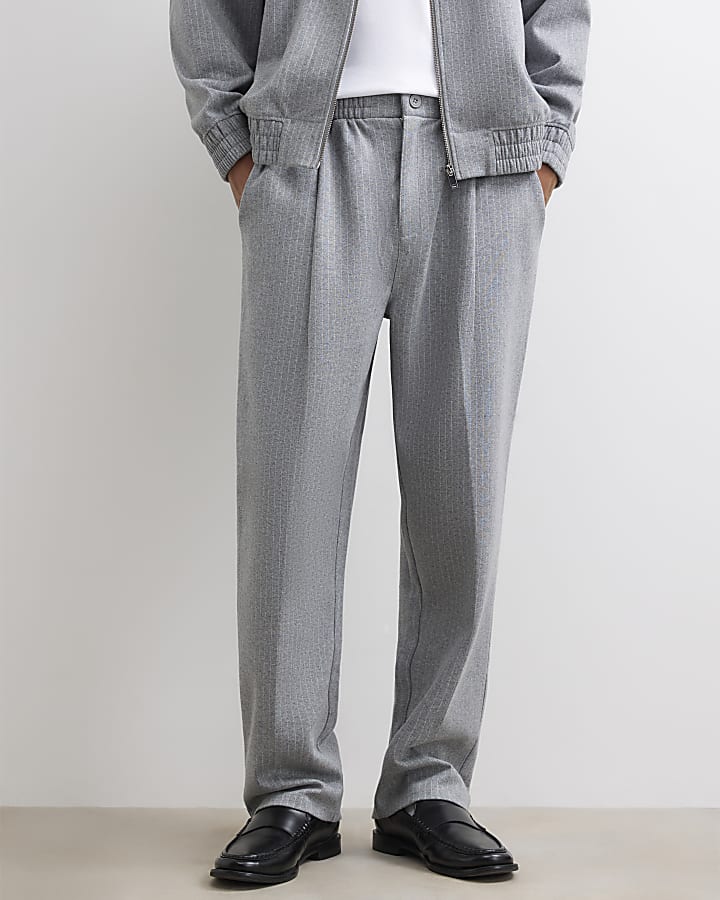 Grey Regular Fit Pinstripe Joggers