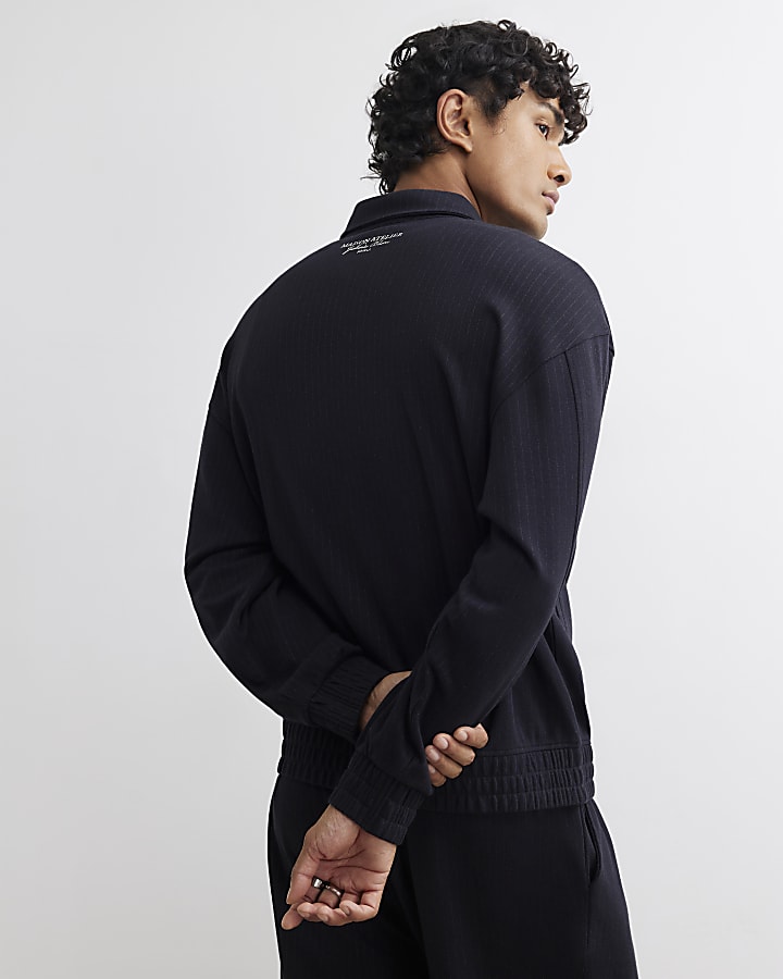 Black Pinstripe Zipped Sweatshirt