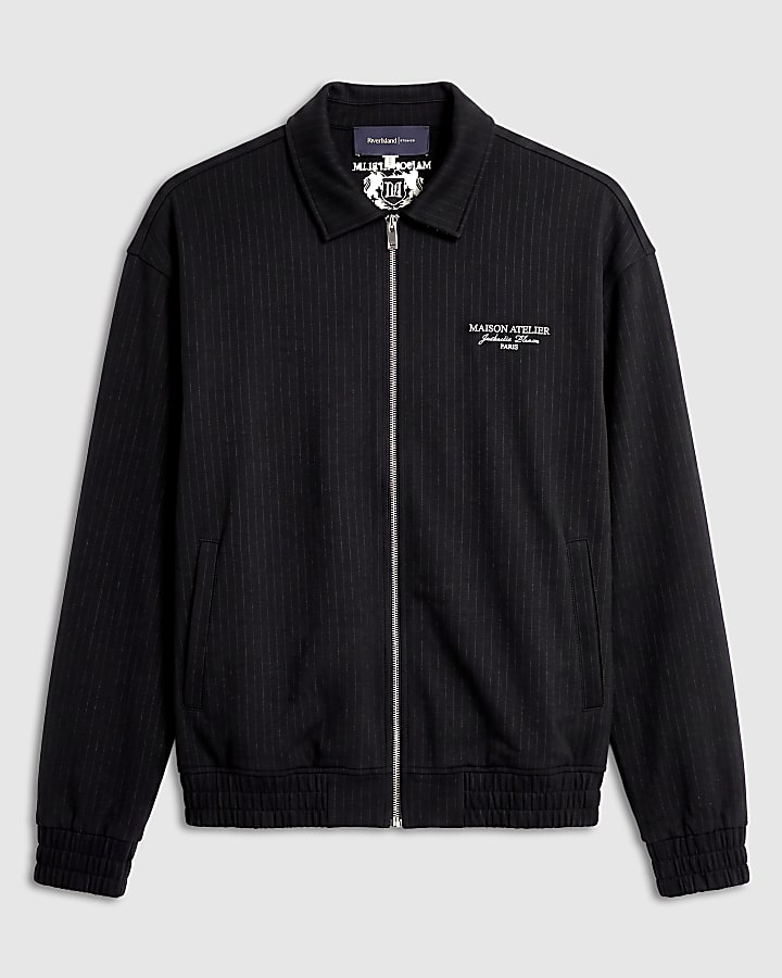 Black Pinstripe Zipped Sweatshirt
