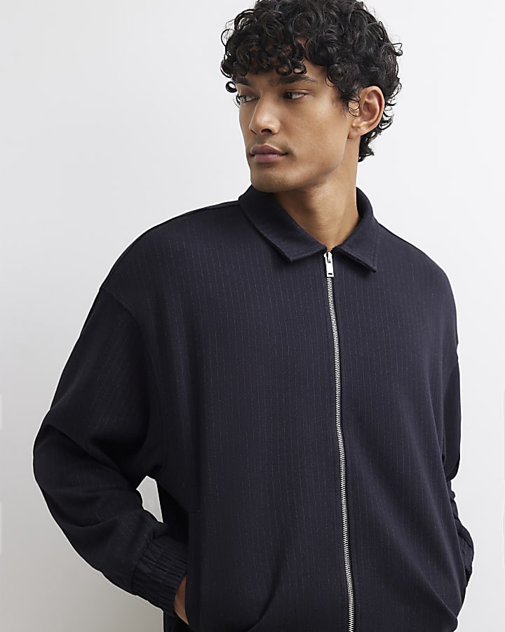 Black Pinstripe Zipped Sweatshirt