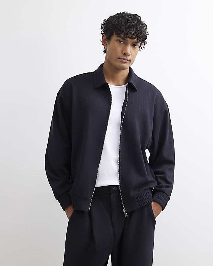 Black Pinstripe Zipped Sweatshirt