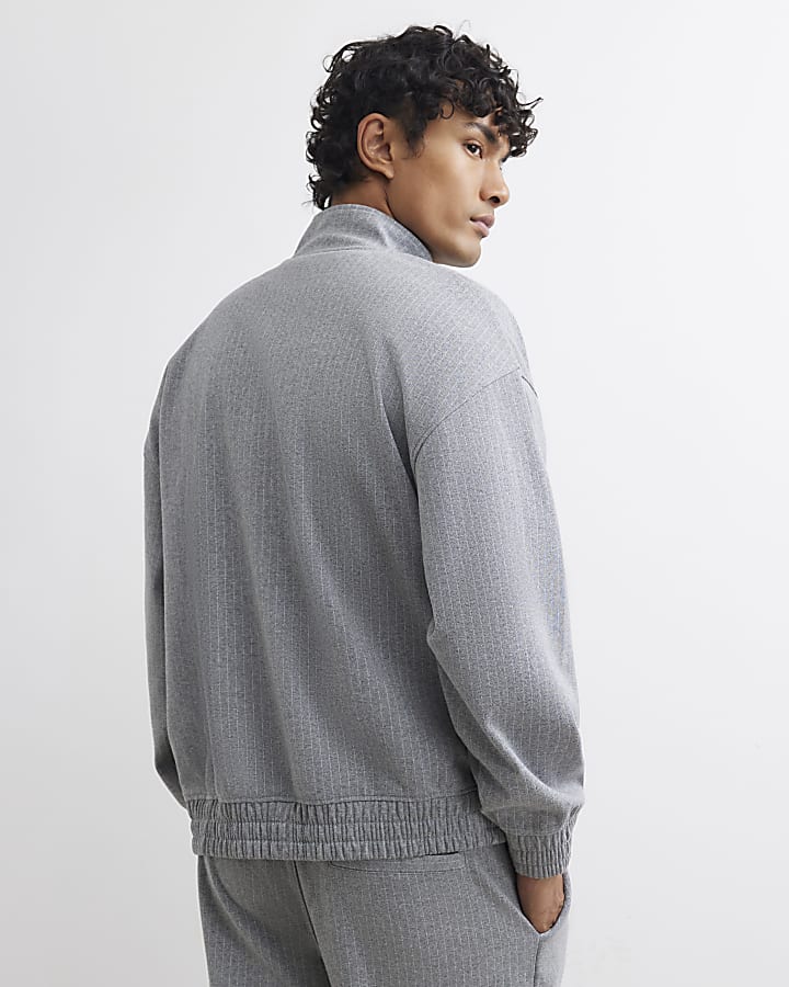 Grey Pinstripe Zipped Sweatshirt