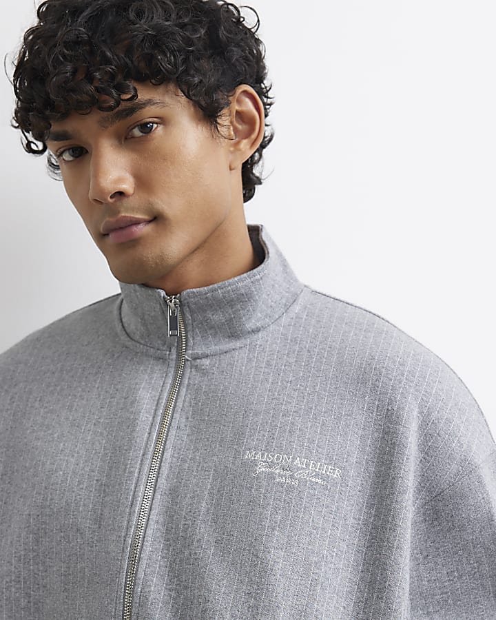 Grey Pinstripe Zipped Sweatshirt