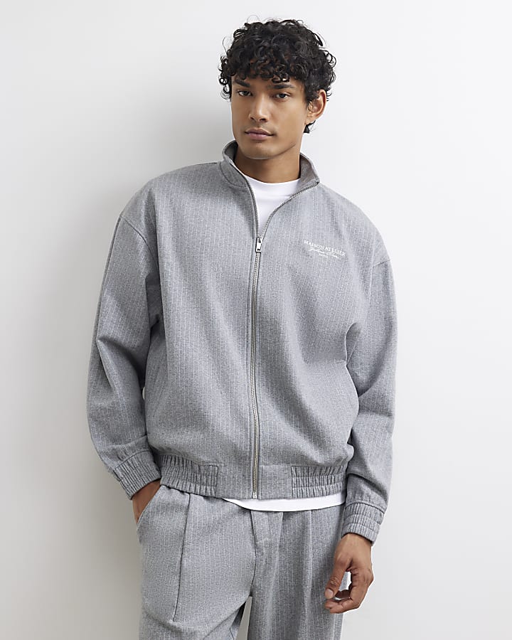 Grey Pinstripe Zipped Sweatshirt