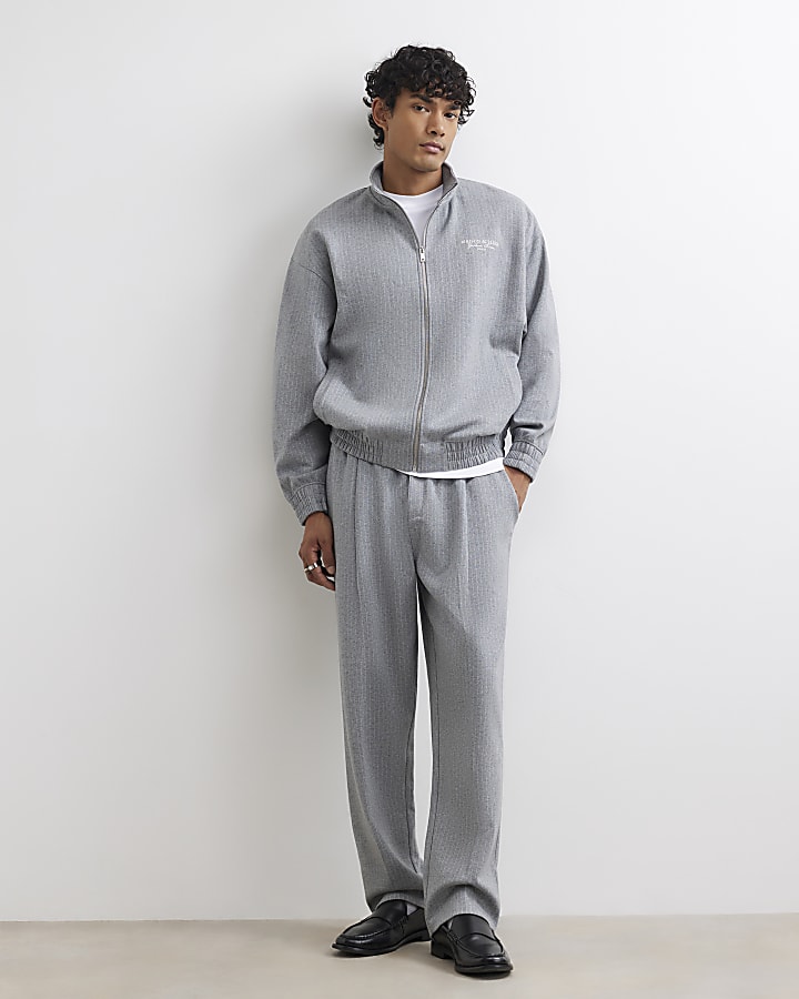 Grey Pinstripe Zipped Sweatshirt