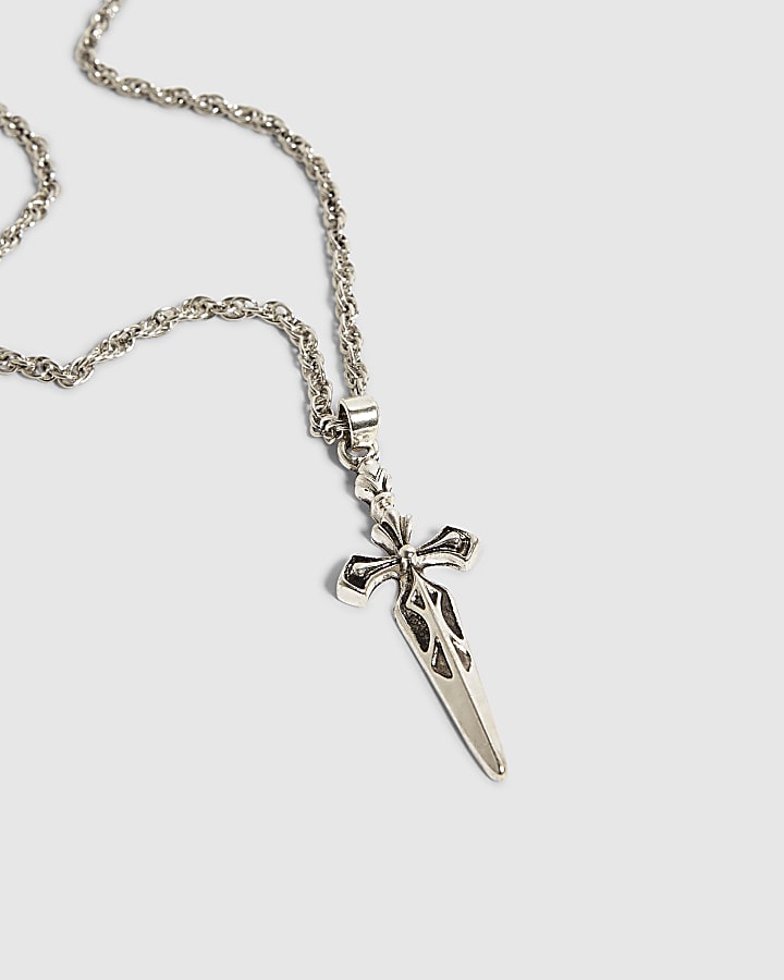 Silver Dagger Cross Necklace