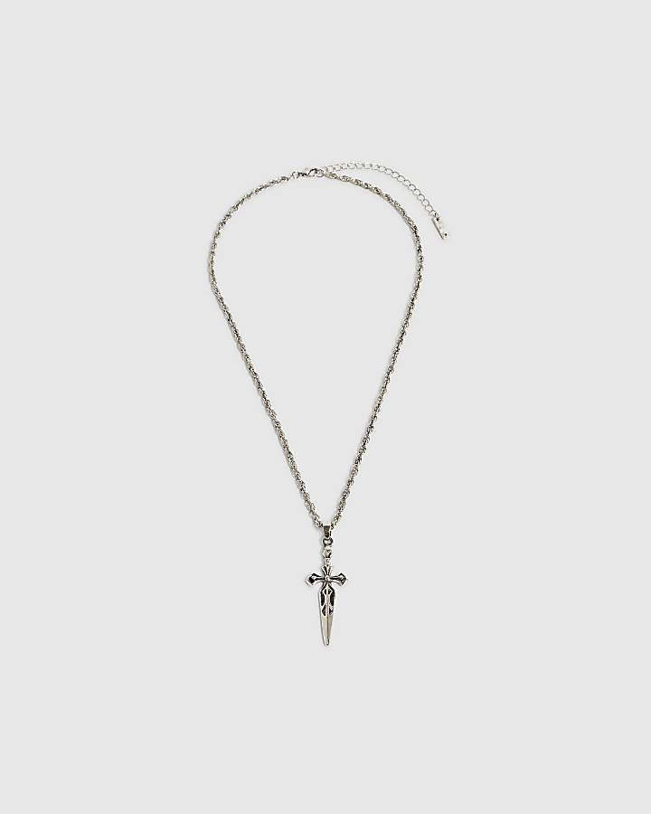 Silver Dagger Cross Necklace