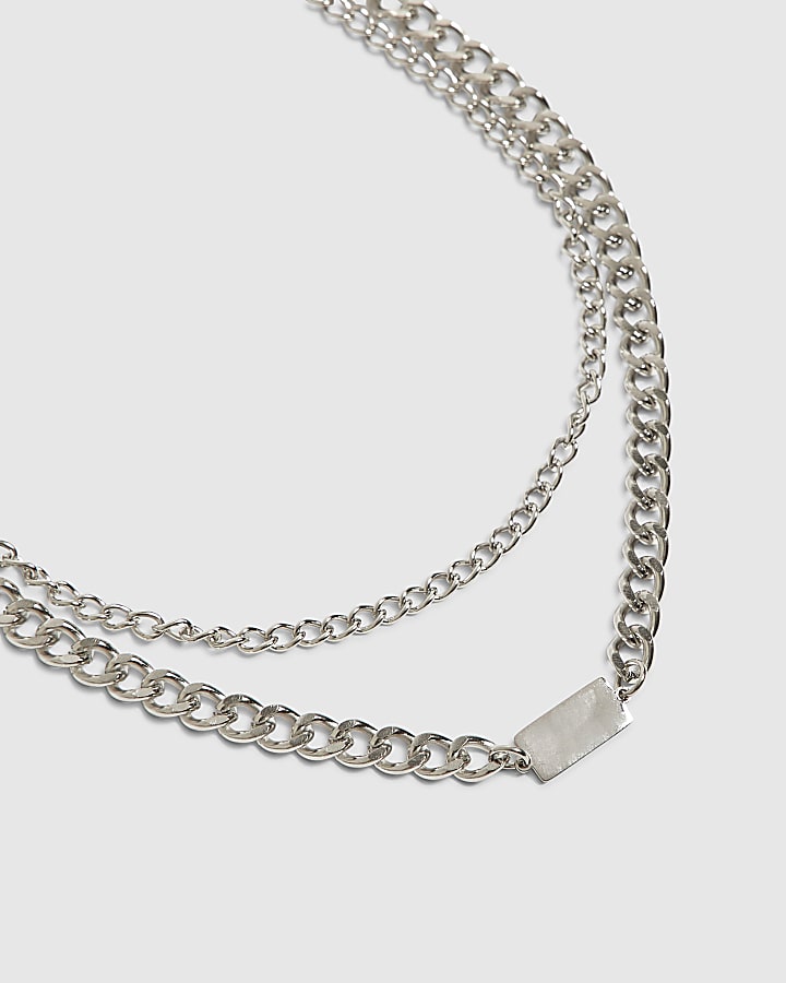 Silver Multi Row Chain Necklace