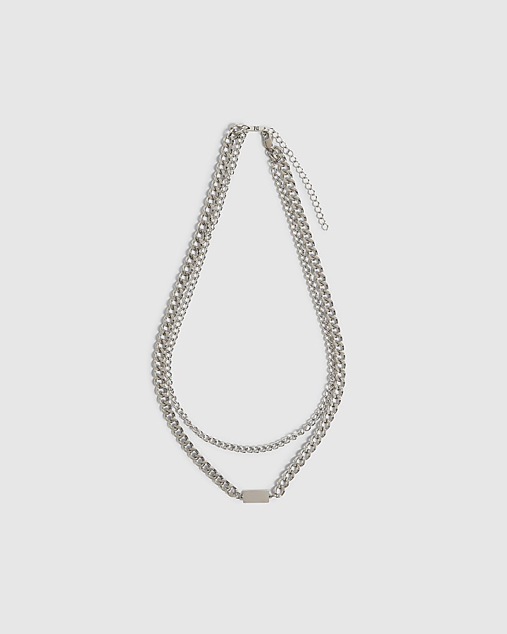Silver Multi Row Chain Necklace