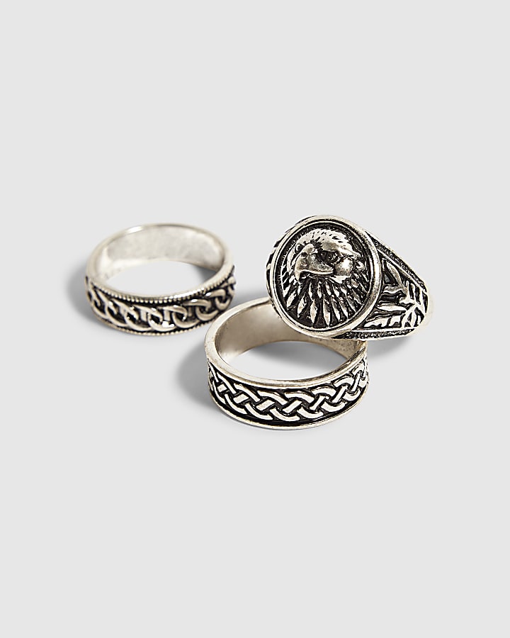 Silver Stone Eagle Pack of 3 Rings