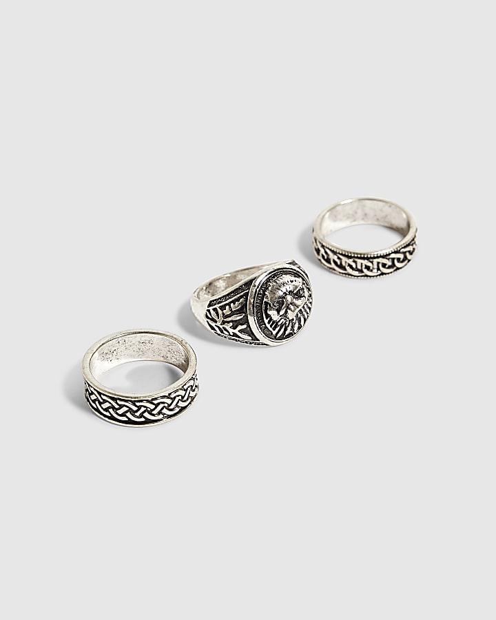 Silver Stone Eagle Pack of 3 Rings
