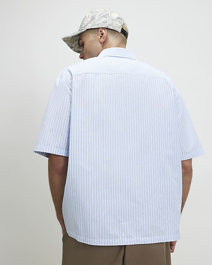 Blue Boxy Fit Striped Motion Shirt